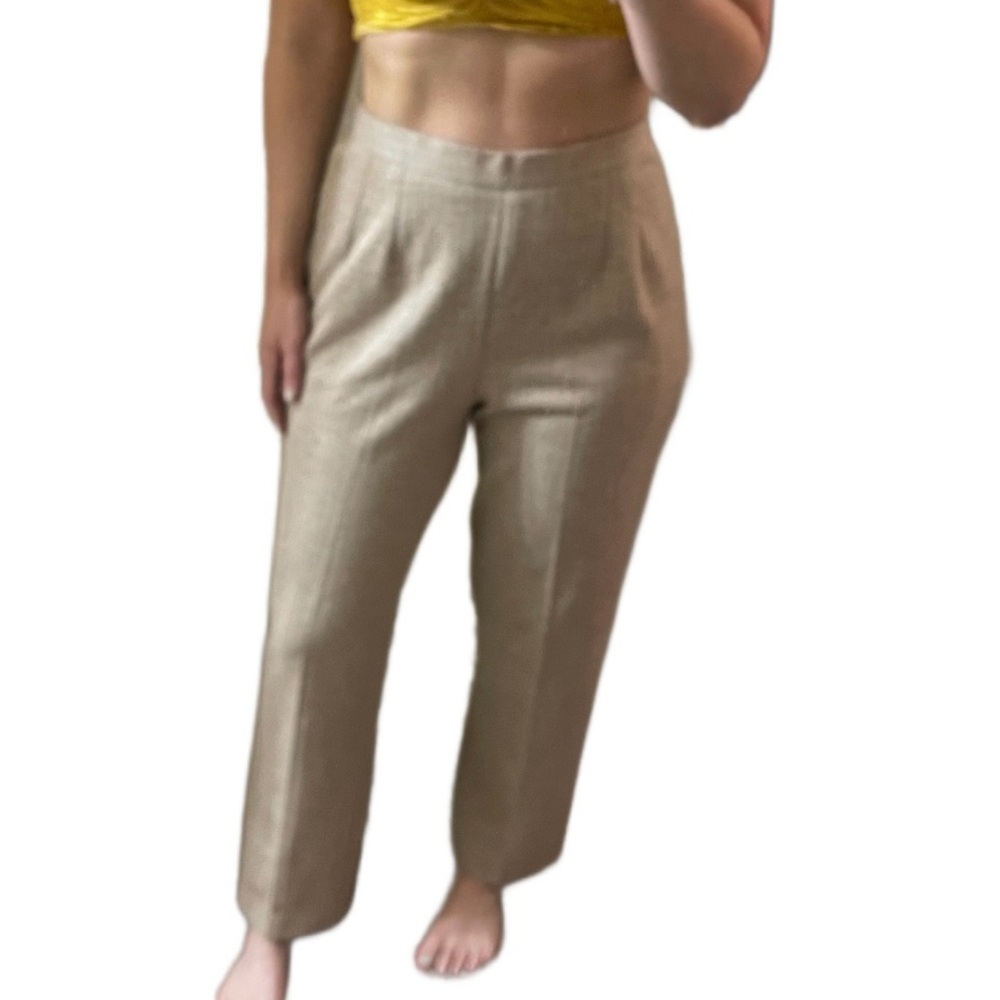 Vintage high waisted super soft trouser pants Sz 30 tan striped women’s 28”